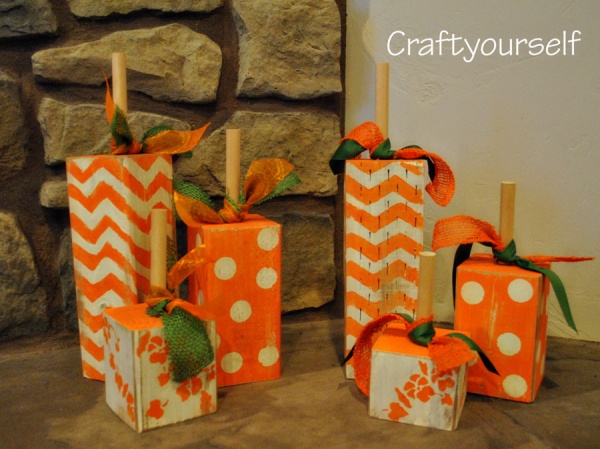 Simple Square Wood Handmade Fall Pumpkins Craft