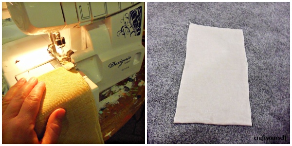 stenciled burlap sack sewing