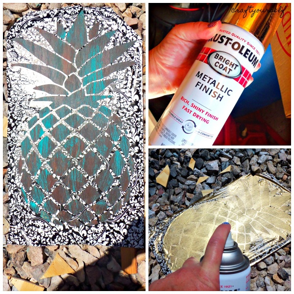 antiqued pineapple spray paint