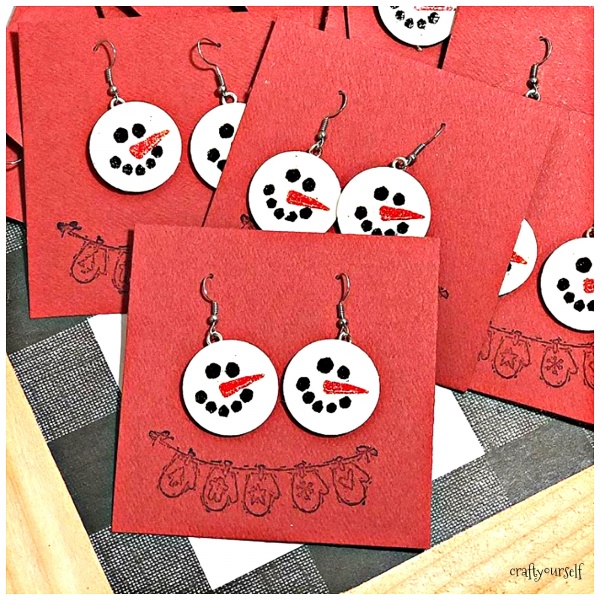 diy chipboard snowmen earrings on cards